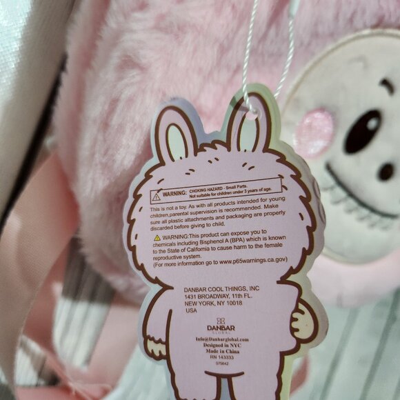 Labubu Mini Backpack Pink Fluffy Soft Cute Kawaii Sparkly Ears 2 Zippers New - Picture 9 of 11